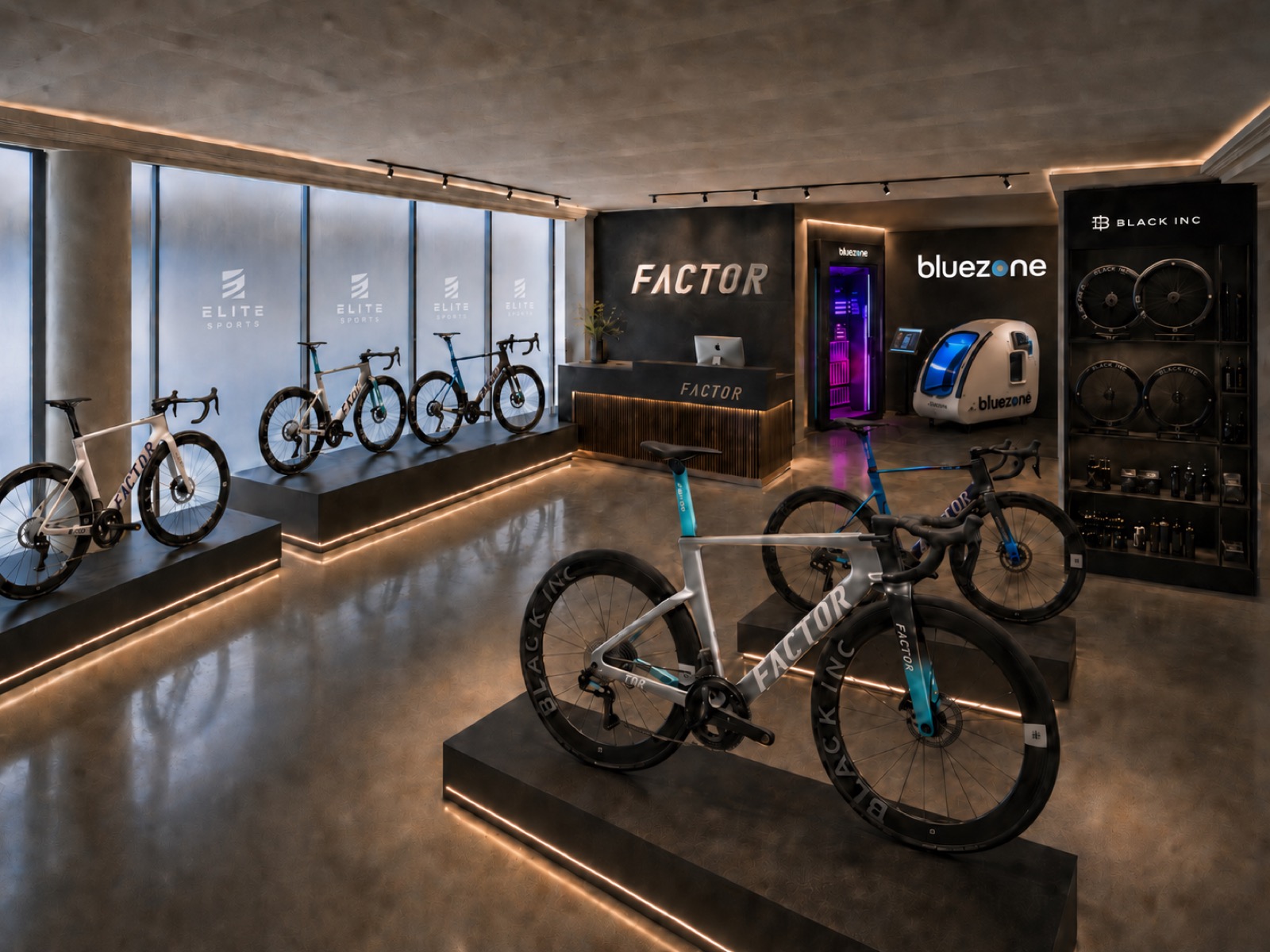 Factor Cycling Experience showroom — Elite Sports Mallorca × Bluezone
